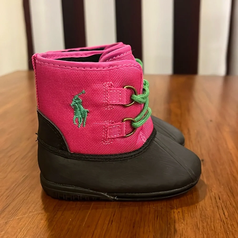 Polo Ralph Lauren Nylon Packer Crib Booties shoes boots Infant Girls Baby Size 2